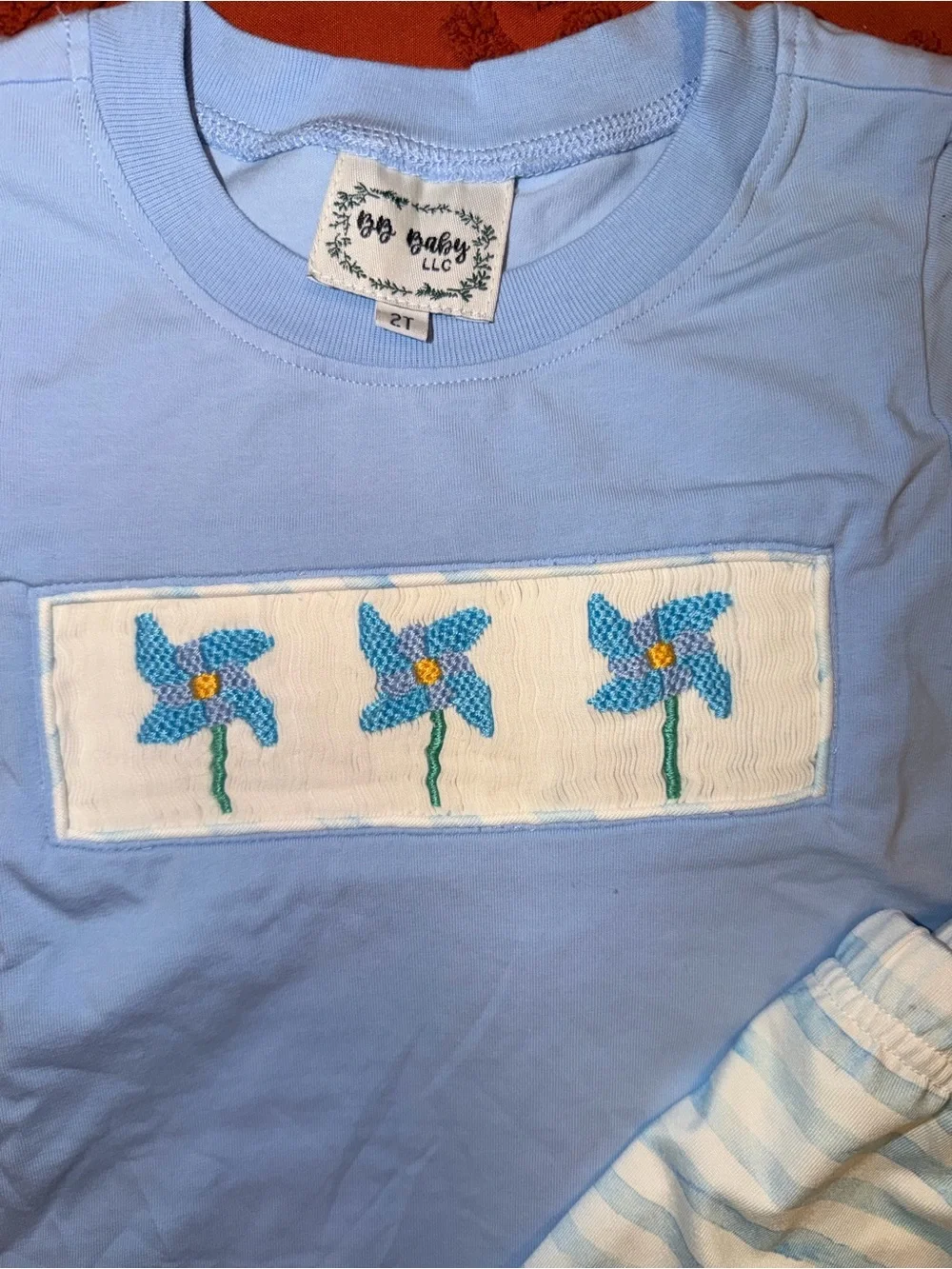 Light Blue Boys Set with Pinwheel Smocked